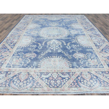 Load image into Gallery viewer, 9&#39;1&quot;x13&quot; Navy Blue Semi Antique Persian Kerman Hand Knotted Sheared Low, Worn Wool, Shabby Chic Distressed Look Oriental Rug FWR489732