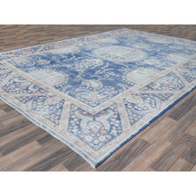 Load image into Gallery viewer, 9&#39;1&quot;x13&quot; Navy Blue Semi Antique Persian Kerman Hand Knotted Sheared Low, Worn Wool, Shabby Chic Distressed Look Oriental Rug FWR489732