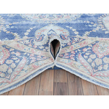 Load image into Gallery viewer, 9&#39;1&quot;x13&quot; Navy Blue Semi Antique Persian Kerman Hand Knotted Sheared Low, Worn Wool, Shabby Chic Distressed Look Oriental Rug FWR489732