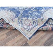 Load image into Gallery viewer, 9&#39;1&quot;x13&quot; Navy Blue Semi Antique Persian Kerman Hand Knotted Sheared Low, Worn Wool, Shabby Chic Distressed Look Oriental Rug FWR489732