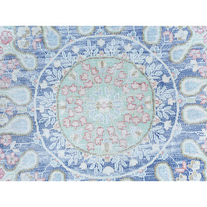 9'1"x13" Navy Blue Semi Antique Persian Kerman Hand Knotted Sheared Low, Worn Wool, Shabby Chic Distressed Look Oriental Rug FWR489732