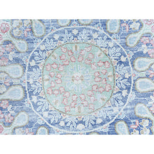 Load image into Gallery viewer, 9&#39;1&quot;x13&quot; Navy Blue Semi Antique Persian Kerman Hand Knotted Sheared Low, Worn Wool, Shabby Chic Distressed Look Oriental Rug FWR489732