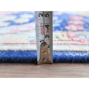 9'1"x13" Navy Blue Semi Antique Persian Kerman Hand Knotted Sheared Low, Worn Wool, Shabby Chic Distressed Look Oriental Rug FWR489732