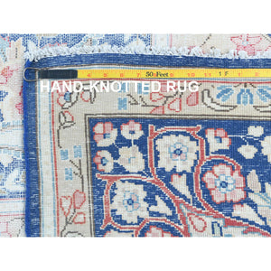 9'1"x13" Navy Blue Semi Antique Persian Kerman Hand Knotted Sheared Low, Worn Wool, Shabby Chic Distressed Look Oriental Rug FWR489732