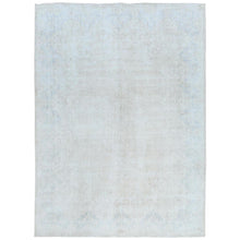 Load image into Gallery viewer, 9&#39;10&quot;x13&#39;7&quot; Ivory Hand Knotted, Vintage Persian Kerman Sheared Low, Worn Wool, Shabby Chic, Distressed Look, Oriental Rug FWR489738