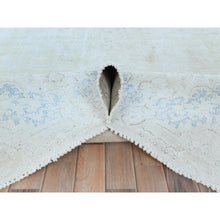 Load image into Gallery viewer, 9&#39;10&quot;x13&#39;7&quot; Ivory Hand Knotted, Vintage Persian Kerman Sheared Low, Worn Wool, Shabby Chic, Distressed Look, Oriental Rug FWR489738