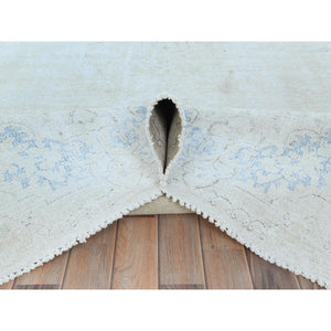 9'10"x13'7" Ivory Hand Knotted, Vintage Persian Kerman Sheared Low, Worn Wool, Shabby Chic, Distressed Look, Oriental Rug FWR489738