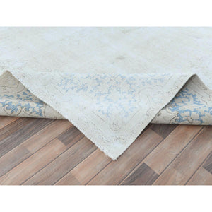 9'10"x13'7" Ivory Hand Knotted, Vintage Persian Kerman Sheared Low, Worn Wool, Shabby Chic, Distressed Look, Oriental Rug FWR489738