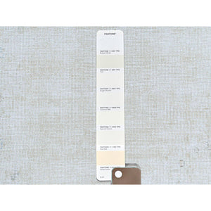 9'10"x13'7" Ivory Hand Knotted, Vintage Persian Kerman Sheared Low, Worn Wool, Shabby Chic, Distressed Look, Oriental Rug FWR489738