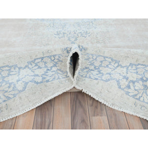 9'7"x13'2" Beige Vintage Persian Kerman Shabby Chic, Sheared Low, Worn Wool Distressed Look Hand Knotted Oriental Rug FWR489768