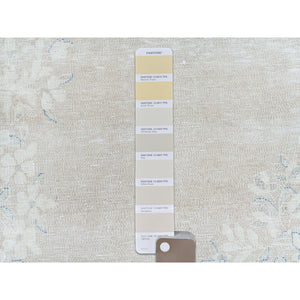 9'7"x13'2" Beige Vintage Persian Kerman Shabby Chic, Sheared Low, Worn Wool Distressed Look Hand Knotted Oriental Rug FWR489768