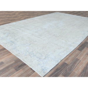 8'2"x13' Ivory Semi Antique Persian Kerman Hand Knotted Cropped Thin, Worn Wool Distressed Look Shabby Chic Oriental Rug FWR489774