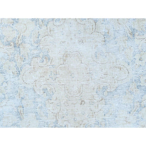 8'2"x13' Ivory Semi Antique Persian Kerman Hand Knotted Cropped Thin, Worn Wool Distressed Look Shabby Chic Oriental Rug FWR489774