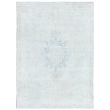 Load image into Gallery viewer, 7&#39;2&quot;x10&#39; Light Blue Old Persian Kerman Hand Knotted Cropped Thin, Worn Wool, Shabby Chic Distressed Look Oriental Rug FWR489792