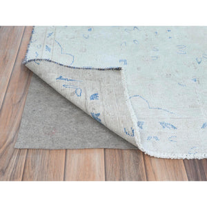 7'2"x10' Light Blue Old Persian Kerman Hand Knotted Cropped Thin, Worn Wool, Shabby Chic Distressed Look Oriental Rug FWR489792