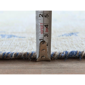 7'2"x10' Light Blue Old Persian Kerman Hand Knotted Cropped Thin, Worn Wool, Shabby Chic Distressed Look Oriental Rug FWR489792
