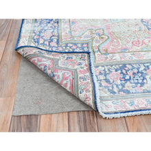 Load image into Gallery viewer, 5&#39;9&quot;x9&#39;7&quot; Navy Blue Vintage Persian Kerman Worn Wool, Sheared Low, Distressed Look, Shabby Chic Hand Knotted Oriental Rug FWR489804