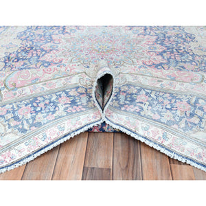 5'9"x9'7" Navy Blue Vintage Persian Kerman Worn Wool, Sheared Low, Distressed Look, Shabby Chic Hand Knotted Oriental Rug FWR489804