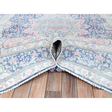 Load image into Gallery viewer, 5&#39;9&quot;x9&#39;7&quot; Navy Blue Vintage Persian Kerman Worn Wool, Sheared Low, Distressed Look, Shabby Chic Hand Knotted Oriental Rug FWR489804