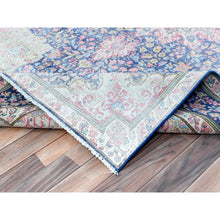Load image into Gallery viewer, 5&#39;9&quot;x9&#39;7&quot; Navy Blue Vintage Persian Kerman Worn Wool, Sheared Low, Distressed Look, Shabby Chic Hand Knotted Oriental Rug FWR489804