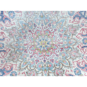 5'9"x9'7" Navy Blue Vintage Persian Kerman Worn Wool, Sheared Low, Distressed Look, Shabby Chic Hand Knotted Oriental Rug FWR489804
