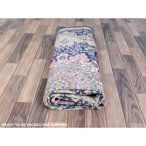 5'9"x9'7" Navy Blue Vintage Persian Kerman Worn Wool, Sheared Low, Distressed Look, Shabby Chic Hand Knotted Oriental Rug FWR489804