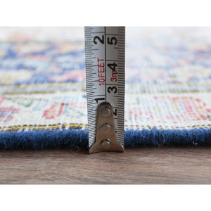 5'9"x9'7" Navy Blue Vintage Persian Kerman Worn Wool, Sheared Low, Distressed Look, Shabby Chic Hand Knotted Oriental Rug FWR489804