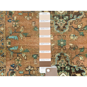 3'3"x9'8" Honey Brown with Touches of Green, Vintage Persian Hamadan, Hand Knotted, Pure Wool, Distressed Look, Worn Down Wide Runner Oriental Rug FWR489894