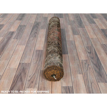 Load image into Gallery viewer, 3&#39;3&quot;x9&#39;8&quot; Honey Brown with Touches of Green, Vintage Persian Hamadan, Hand Knotted, Pure Wool, Distressed Look, Worn Down Wide Runner Oriental Rug FWR489894