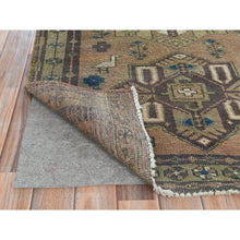 Load image into Gallery viewer, 3&#39;4&quot;x10&#39;3&quot; Walnut Brown, Northwest Persian Wide Runner with Small Bird Figurines, Abrash, Hand Knotted, Pure Wool, Sheared Low, Distressed Look Oriental Rug FWR489942