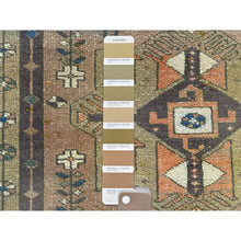 Load image into Gallery viewer, 3&#39;4&quot;x10&#39;3&quot; Walnut Brown, Northwest Persian Wide Runner with Small Bird Figurines, Abrash, Hand Knotted, Pure Wool, Sheared Low, Distressed Look Oriental Rug FWR489942