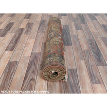 Load image into Gallery viewer, 3&#39;4&quot;x10&#39;3&quot; Walnut Brown, Northwest Persian Wide Runner With Small Bird Figurines, Abrash, Hand Knotted, Pure Wool, Sheared Low, Distressed Look Oriental Rug FWR489942