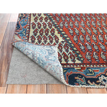 Load image into Gallery viewer, 3&#39;7&quot;x9&#39;3&quot; Tomato Red, Pure Wool, Vintage Persian Serab With Small Repetitive Boteh Design, Hand Knotted, Worn Down, Distressed Look, Wide Runner Oriental Rug FWR489966