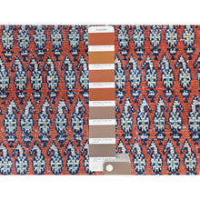 Load image into Gallery viewer, 3&#39;7&quot;x9&#39;3&quot; Tomato Red, Pure Wool, Vintage Persian Serab With Small Repetitive Boteh Design, Hand Knotted, Worn Down, Distressed Look, Wide Runner Oriental Rug FWR489966