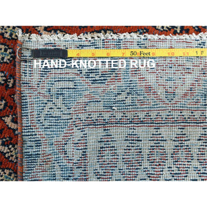 3'7"x9'6" Sashay Red, Professionally Cleaned, Sides and Ends Secured, Old Persian Hamadan Hand Knotted Wide Runner With Good Condition, Cropped Thin, Natural Wool Oriental Rug FWR515736