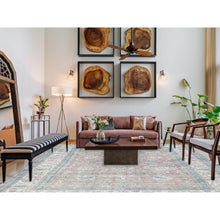 Load image into Gallery viewer, 7&#39;x10&#39;8&quot; Light Red, Vintage Persian Tabriz Sheared Low Distressed Look, Shabby Chic Worn Wool Hand Knotted, Oriental Rug FWR490170