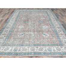 Load image into Gallery viewer, 7&#39;x10&#39;8&quot; Light Red, Vintage Persian Tabriz Sheared Low Distressed Look, Shabby Chic Worn Wool Hand Knotted, Oriental Rug FWR490170