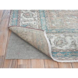7'x10'8" Light Red, Vintage Persian Tabriz Sheared Low Distressed Look, Shabby Chic Worn Wool Hand Knotted, Oriental Rug FWR490170