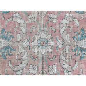 7'x10'8" Light Red, Vintage Persian Tabriz Sheared Low Distressed Look, Shabby Chic Worn Wool Hand Knotted, Oriental Rug FWR490170