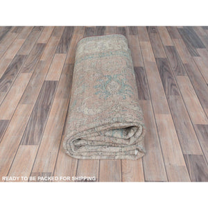 7'x10'8" Light Red, Vintage Persian Tabriz Sheared Low Distressed Look, Shabby Chic Worn Wool Hand Knotted, Oriental Rug FWR490170