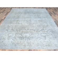 Load image into Gallery viewer, 7&#39;7&quot;x10&#39;10&quot; Cream, Vintage Persian Tabriz Sheared Low Distressed Look, Shabby Chic Worn Wool Hand Knotted, Oriental Rug FWR490278