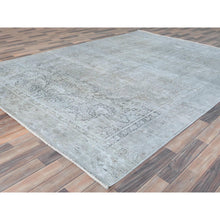 Load image into Gallery viewer, 7&#39;7&quot;x10&#39;10&quot; Cream, Vintage Persian Tabriz Sheared Low Distressed Look, Shabby Chic Worn Wool Hand Knotted, Oriental Rug FWR490278