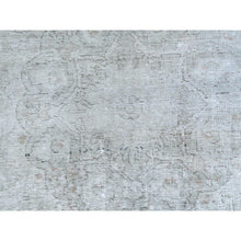 Load image into Gallery viewer, 7&#39;7&quot;x10&#39;10&quot; Cream, Vintage Persian Tabriz Sheared Low Distressed Look, Shabby Chic Worn Wool Hand Knotted, Oriental Rug FWR490278