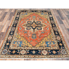 Load image into Gallery viewer, 4&#39;x5&#39;10&quot; Burnt Orange Hand Knotted Pure Wool, Natural Dyes, Afghan Peshawar With Heriz Design Oriental Rug FWR490356