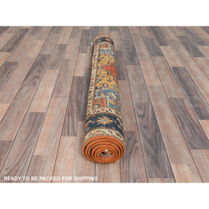 4'x5'10" Burnt Orange Hand Knotted Pure Wool, Natural Dyes, Afghan Peshawar With Heriz Design Oriental Rug FWR490356
