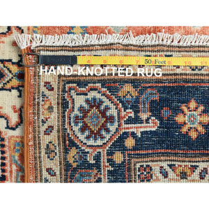 4'x5'10" Burnt Orange Hand Knotted Pure Wool, Natural Dyes, Afghan Peshawar With Heriz Design Oriental Rug FWR490356