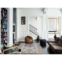 Load image into Gallery viewer, 6&#39;1&quot;x8&#39;9&quot; Light Blue Special Kazak With Geometric Medallion Design, Organic Wool, Hand Knotted, Natural Dyes Oriental Rug FWR490524