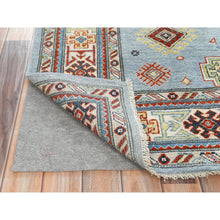 Load image into Gallery viewer, 6&#39;1&quot;x8&#39;9&quot; Light Blue Special Kazak With Geometric Medallion Design, Organic Wool, Hand Knotted, Natural Dyes Oriental Rug FWR490524