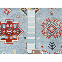 Load image into Gallery viewer, 6&#39;1&quot;x8&#39;9&quot; Light Blue Special Kazak With Geometric Medallion Design, Organic Wool, Hand Knotted, Natural Dyes Oriental Rug FWR490524
