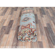 Load image into Gallery viewer, 6&#39;1&quot;x8&#39;9&quot; Light Blue Special Kazak With Geometric Medallion Design, Organic Wool, Hand Knotted, Natural Dyes Oriental Rug FWR490524